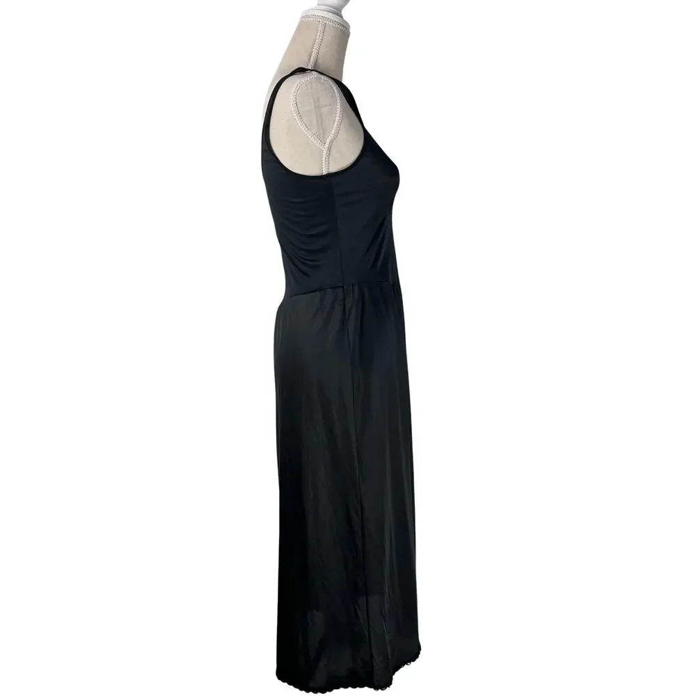 Vintage Warner’s Black Nylon Slip Dress 36 Perfect Measure Midi Nightgown - Picture 4 of 7